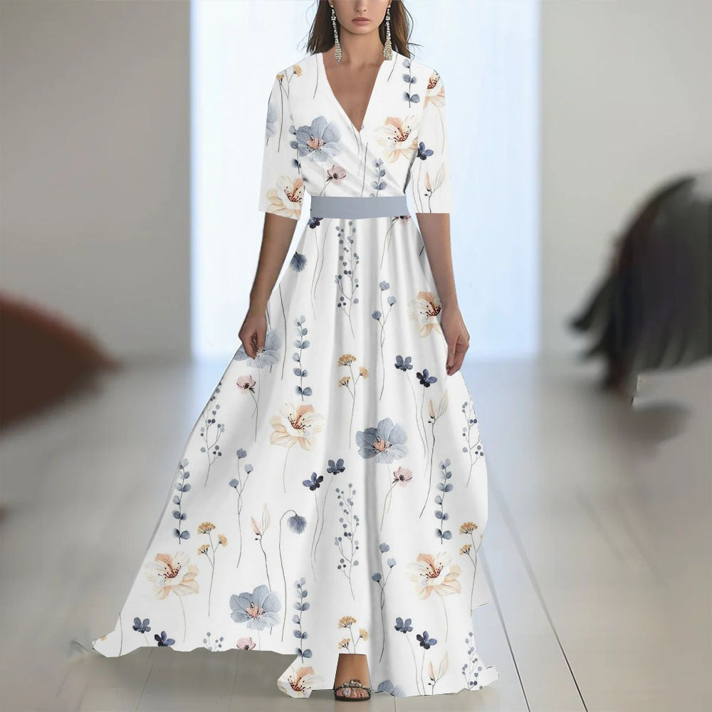 Abito lungo donna in tessuto leggero, scollo a V — vista 16