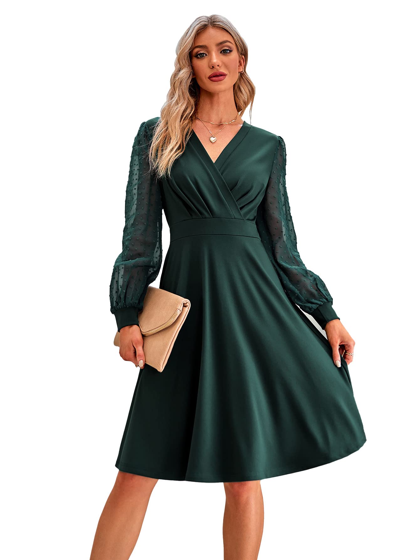 Juana Vestito Donna – Stile Vintage Scollo a V, Maniche Lunghe e Taglio A-Line Midi Elegante