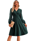 Juana Vestito Donna – Stile Vintage Scollo a V, Maniche Lunghe e Taglio A-Line Midi Elegante