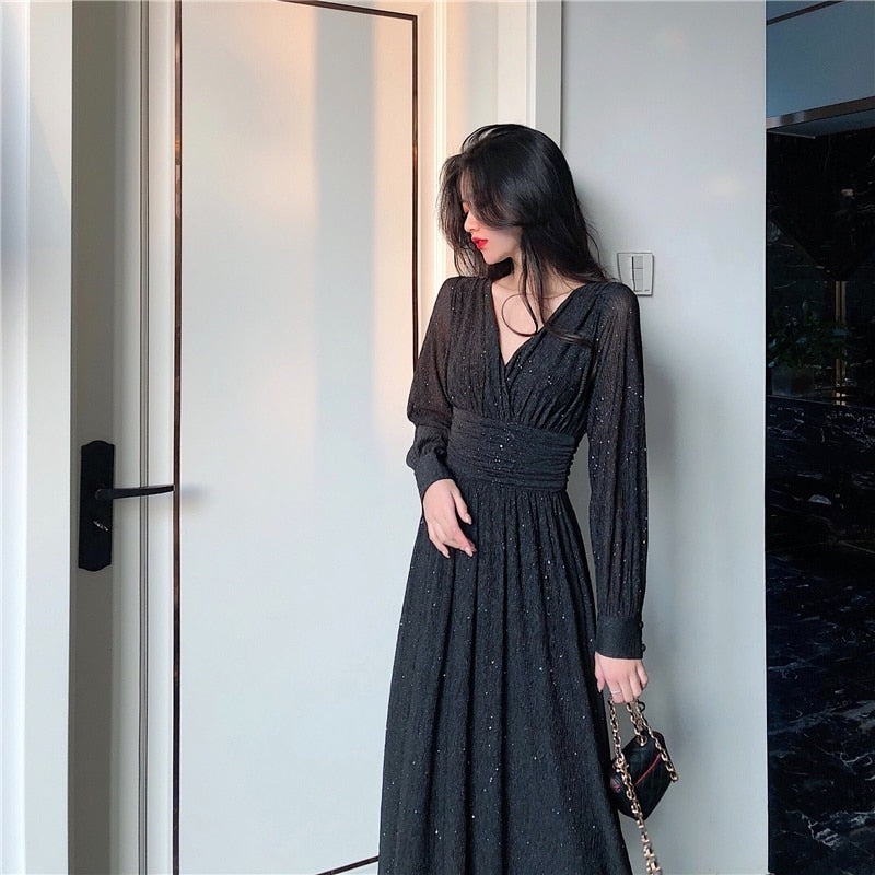 Abito lungo donna in cotone, maniche lunghe