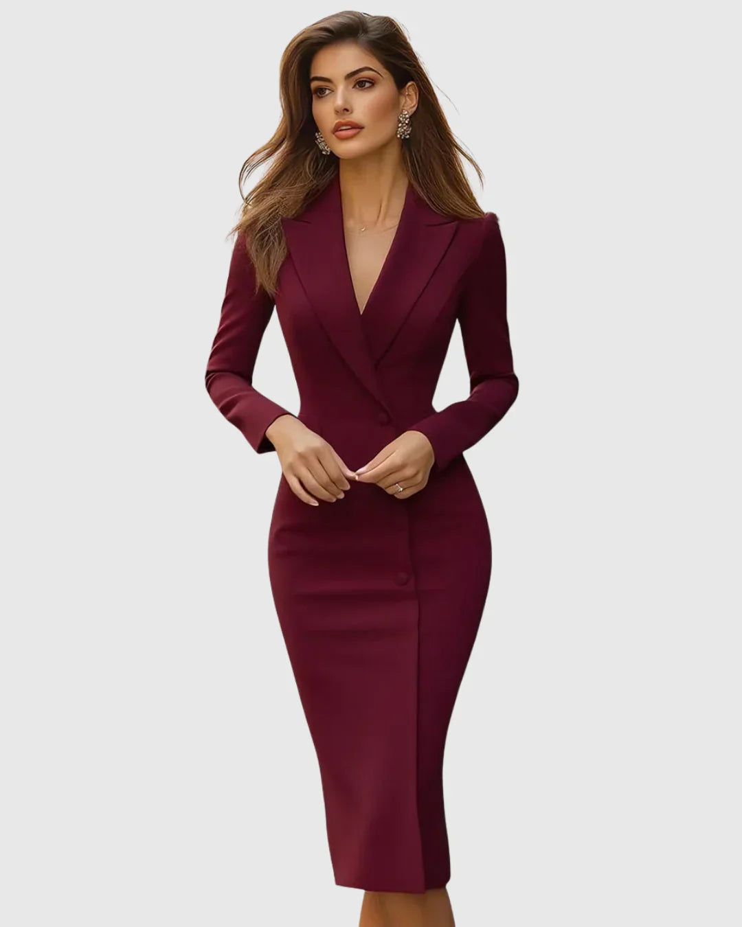 Harper | Abito midi sartoriale da donna con maniche lunghe e bottoni sul davanti