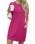 Vestito Lewina Donna – Girocollo Maniche Corte, Taglio A-Line Mini & Tasche Tinta Unita Estate