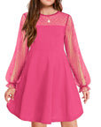 Vestito Aishi per Ragazza – Maniche Lunghe in Mesh, Taglio A-Line e Vita Alta con Tasche
