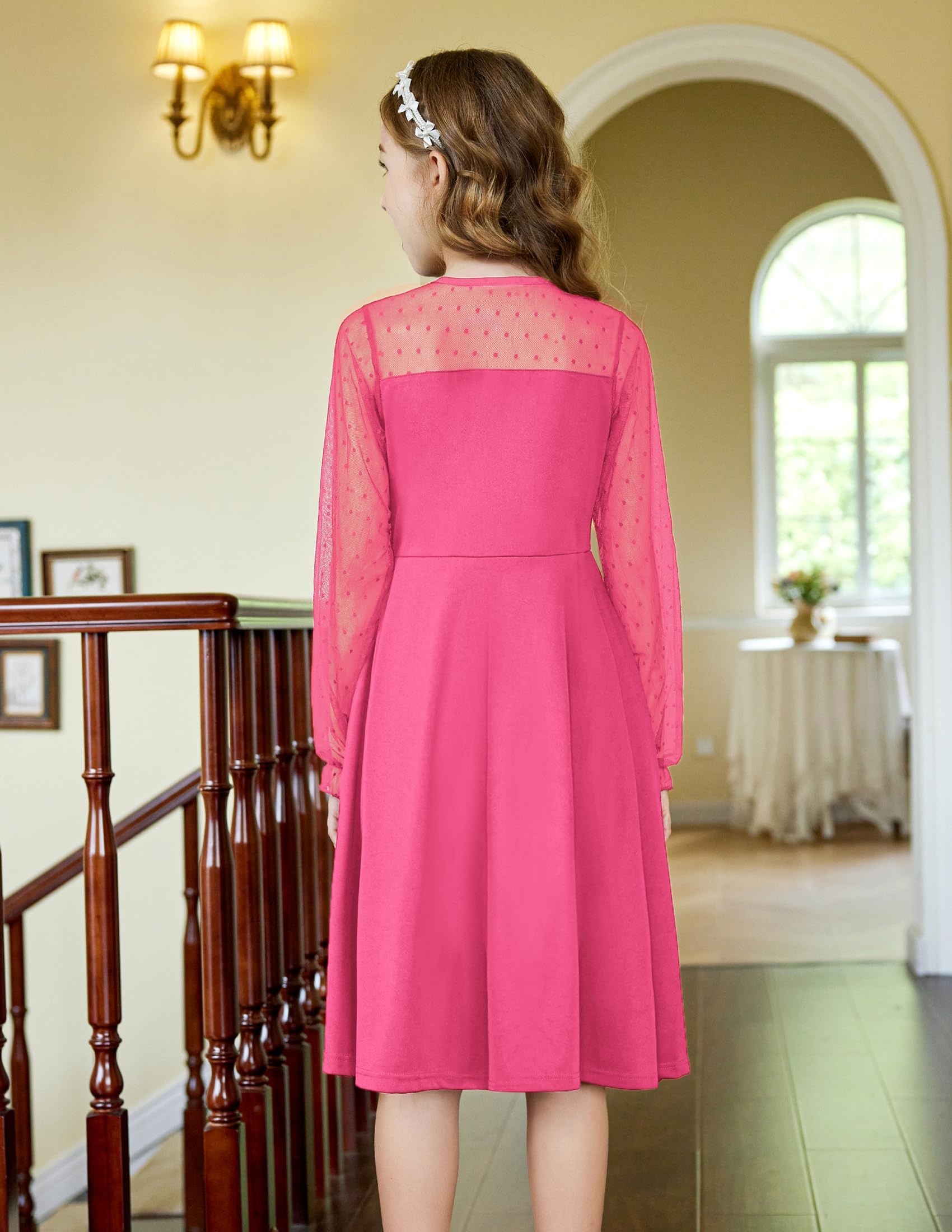 Vestito Aishi per Ragazza – Maniche Lunghe in Mesh, Taglio A-Line e Vita Alta con Tasche