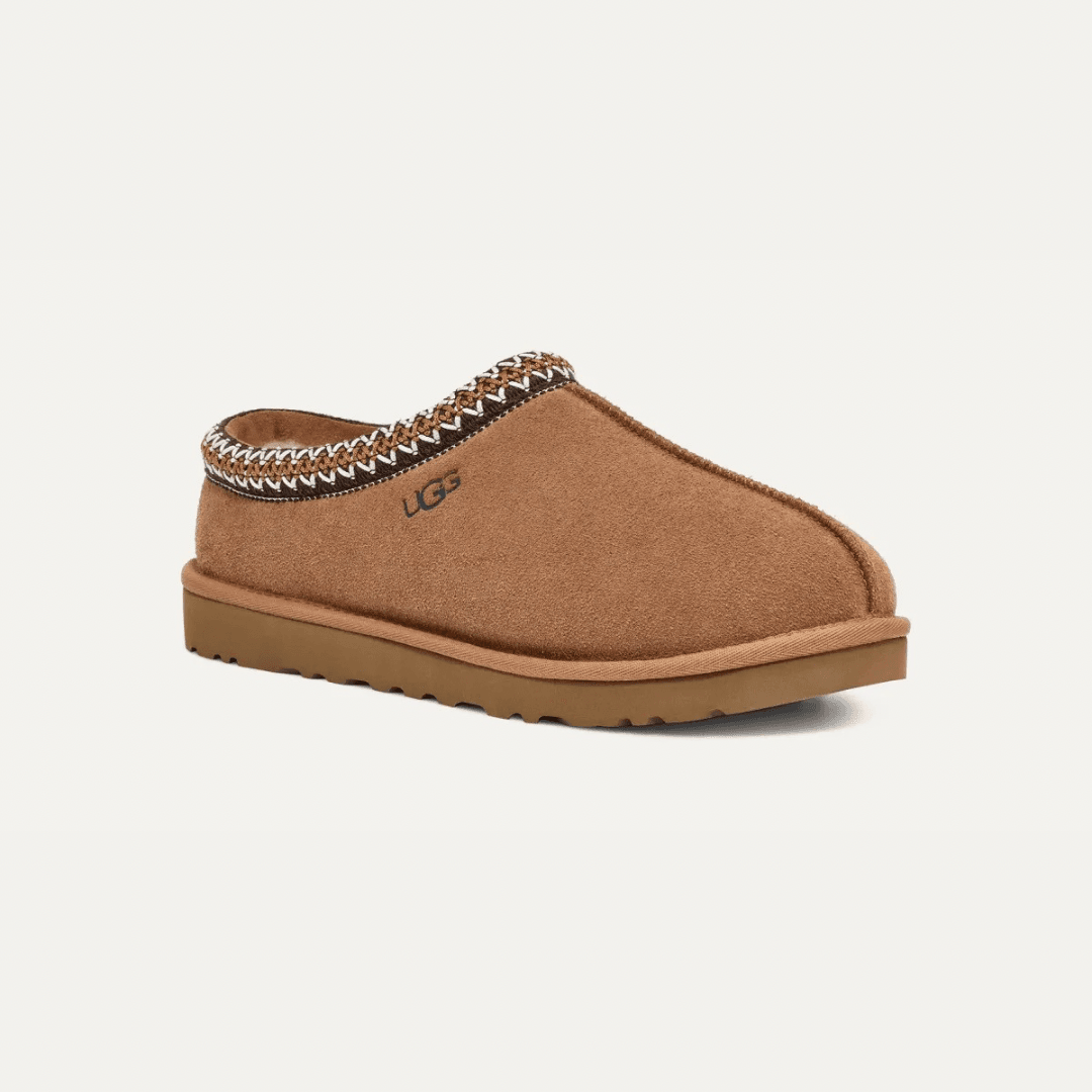 UGG Tasman Chestnut ciabatte chiuse uomo e donna in pelle scamosciata e montone marrone chestnut, vista frontale