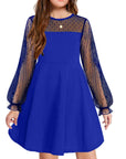 Vestito Aishi per Ragazza – Maniche Lunghe in Mesh, Taglio A-Line e Vita Alta con Tasche