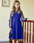 Vestito Aishi per Ragazza – Maniche Lunghe in Mesh, Taglio A-Line e Vita Alta con Tasche