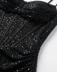 Isla | Abito lungo da donna con scollo a cuore, paillettes e spacco sulla coscia