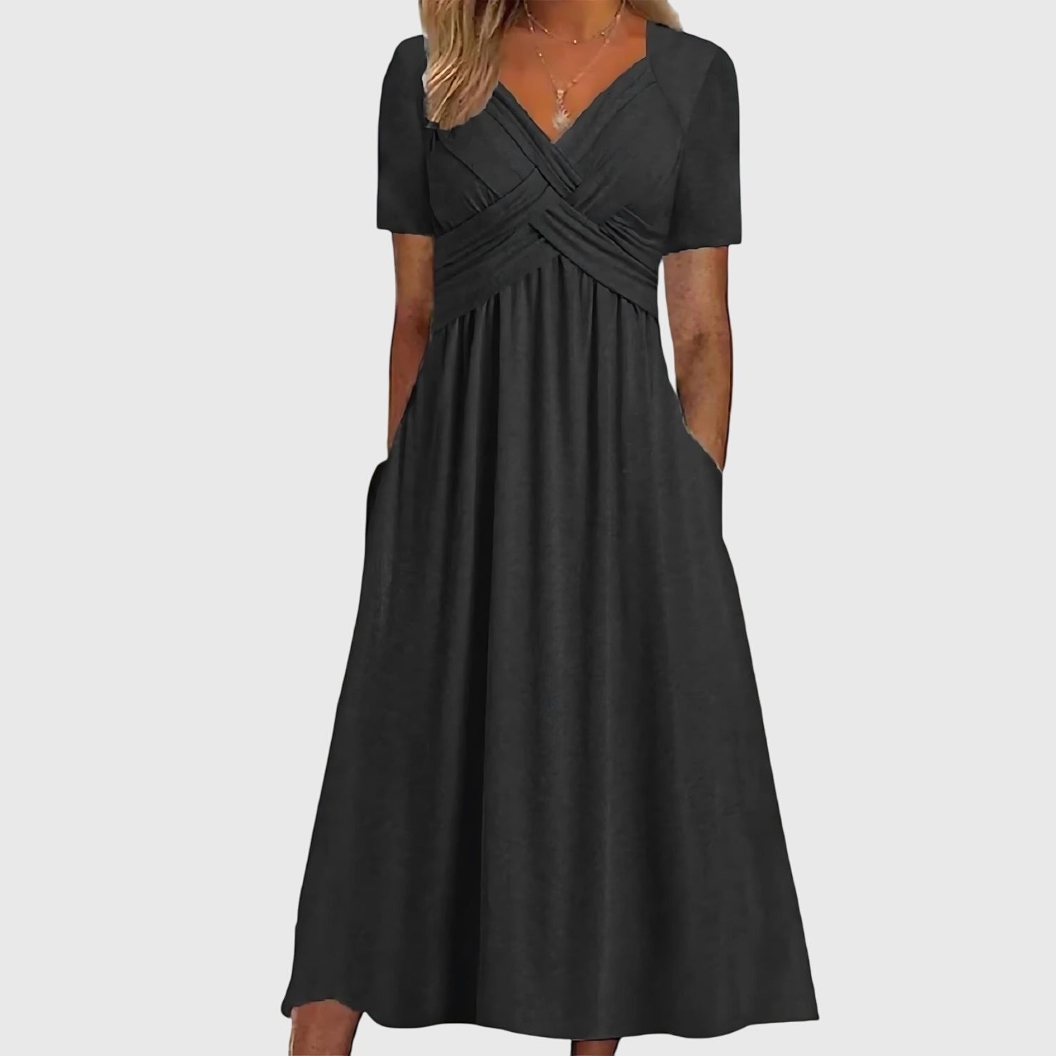 Ivy | Vestito midi da donna con incrocio frontale e controllo della pancia
