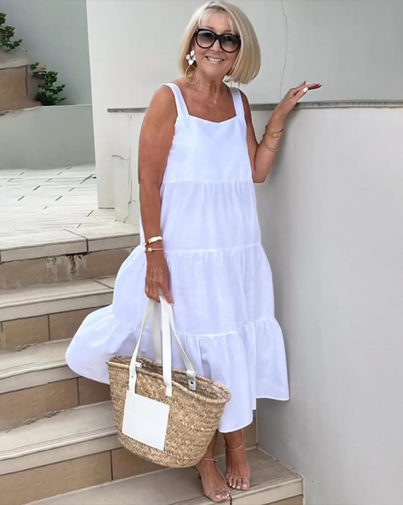 Jenna | Abito lungo casual a balze senza maniche da donna