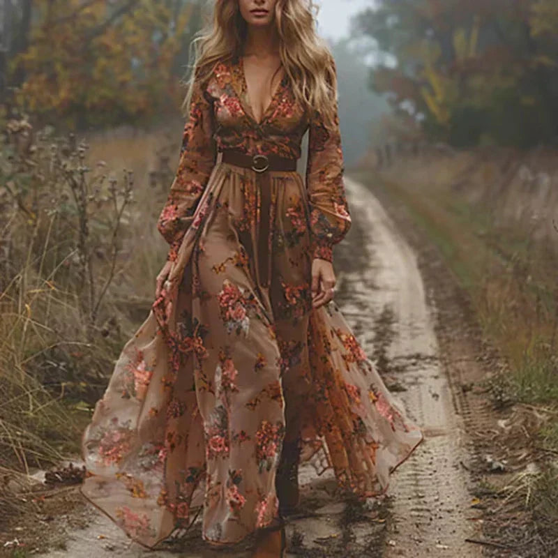 Jennifer | Abito lungo boho con volant da donna per l'estate