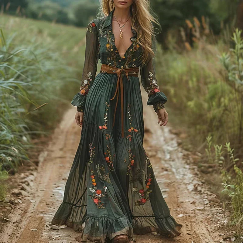 Jennifer | Abito lungo boho con volant da donna per l'estate