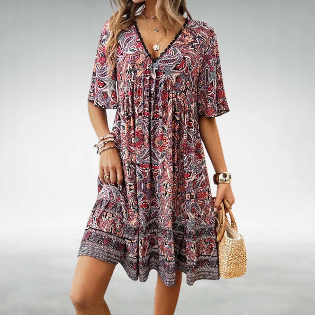Jessica | Vestito Mini Donna Boho Stampato con Scollo a V