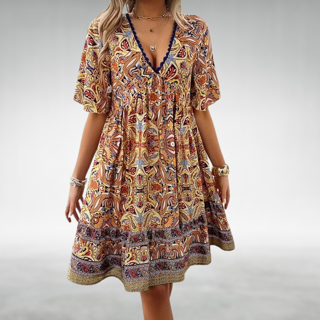 Jessica | Vestito Mini Donna Boho Stampato con Scollo a V