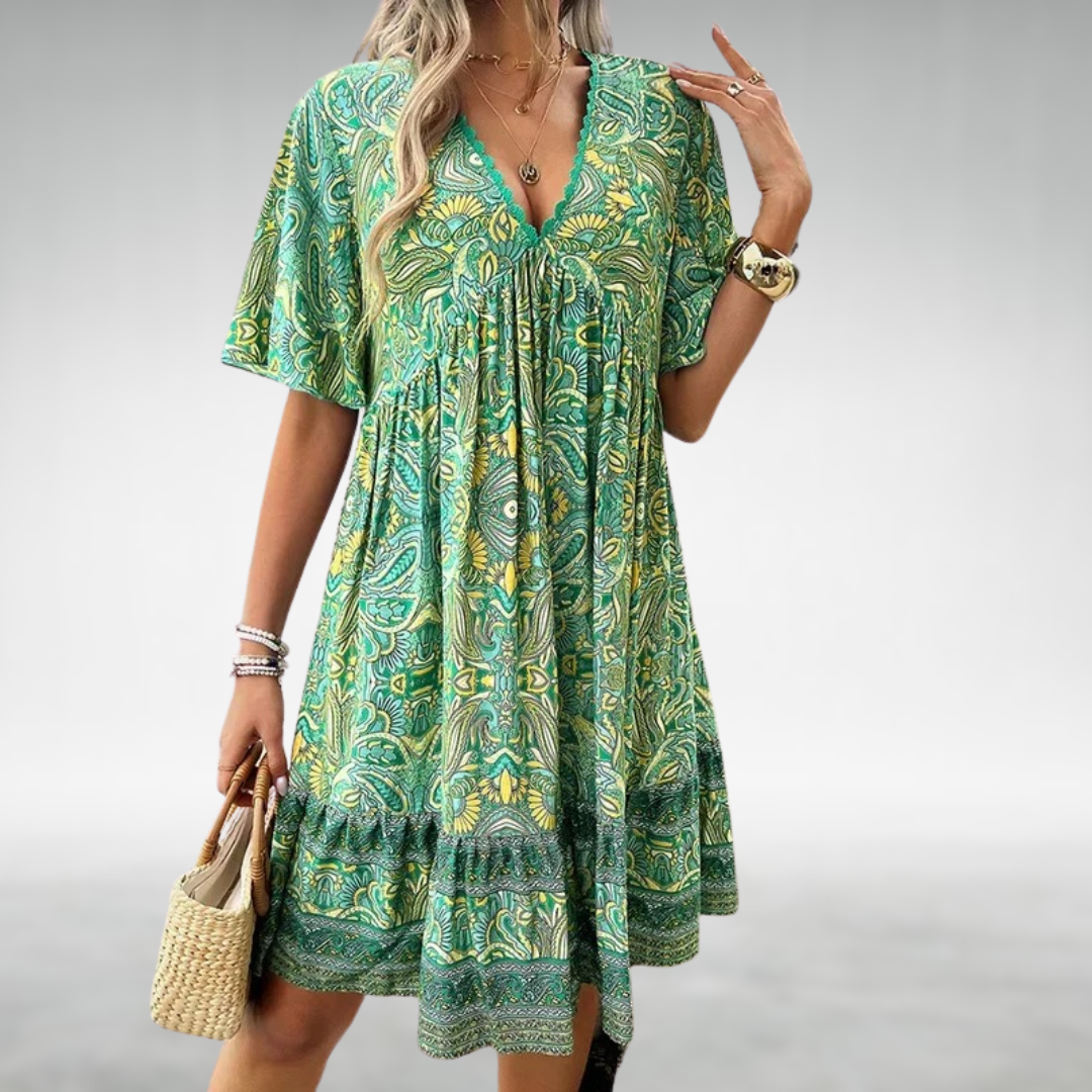 Jessica | Vestito Mini Donna Boho Stampato con Scollo a V