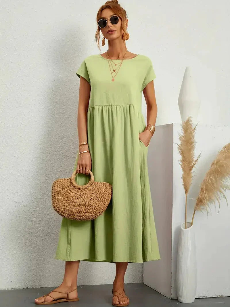 Kaitlyn | Abito Midi Donna Largo con Tasche e Maniche Corte