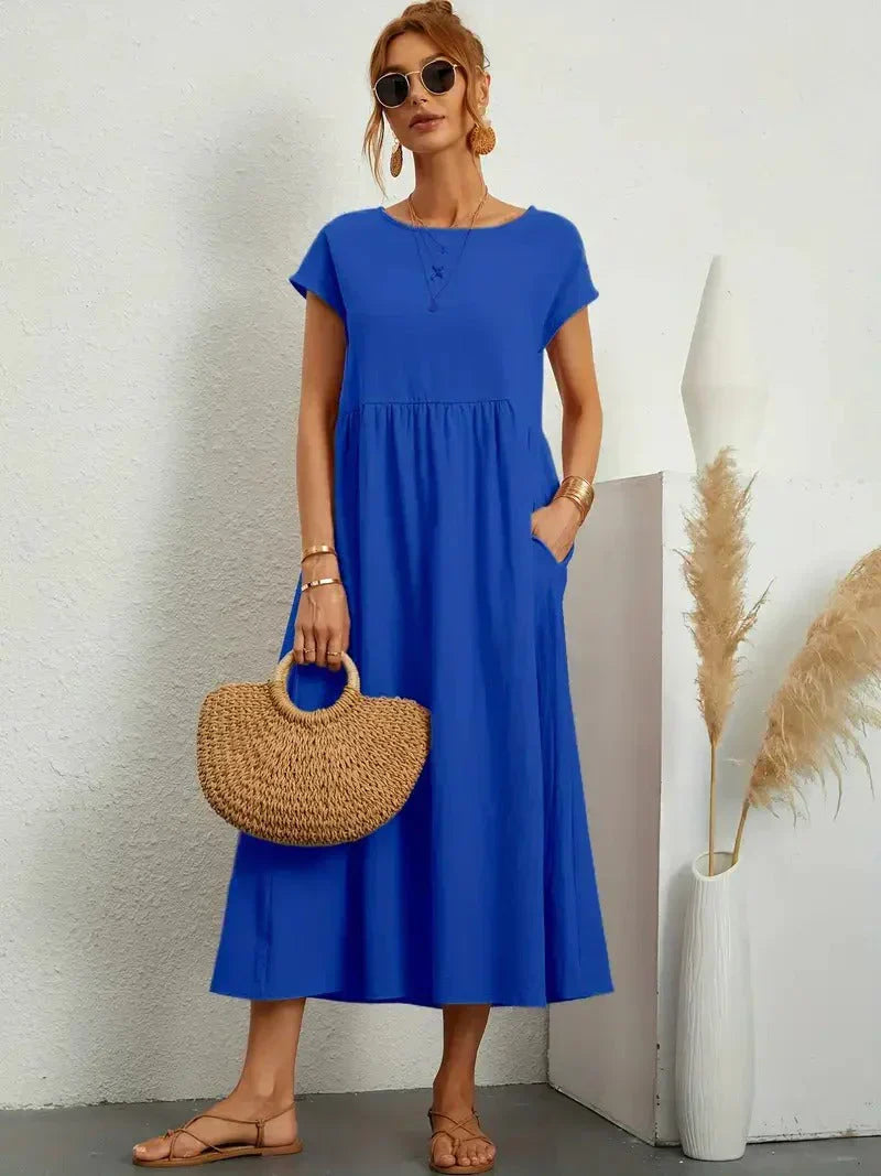Kaitlyn | Abito Midi Donna Largo con Tasche e Maniche Corte