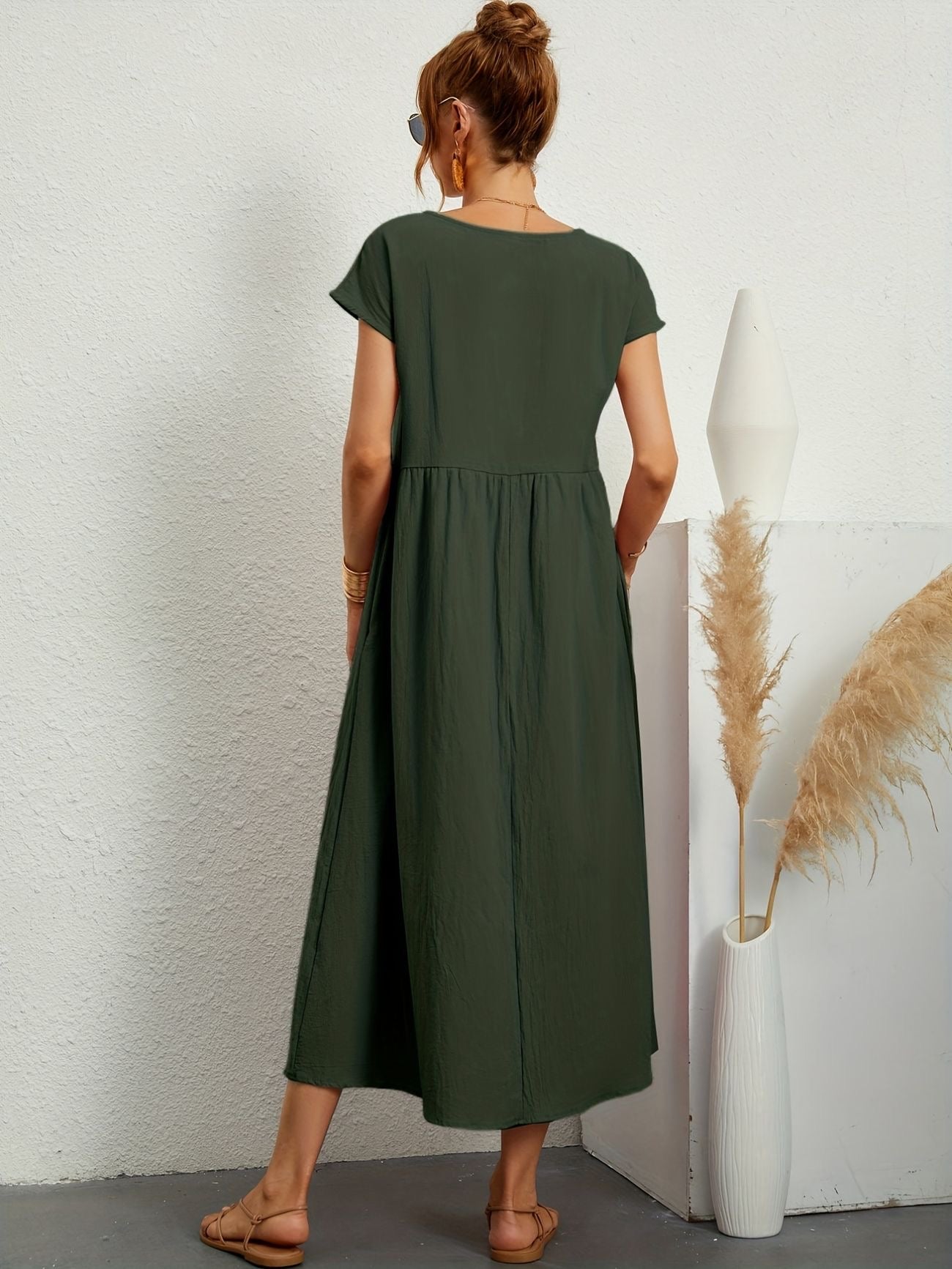 Kaitlyn | Abito Midi Donna Largo con Tasche e Maniche Corte