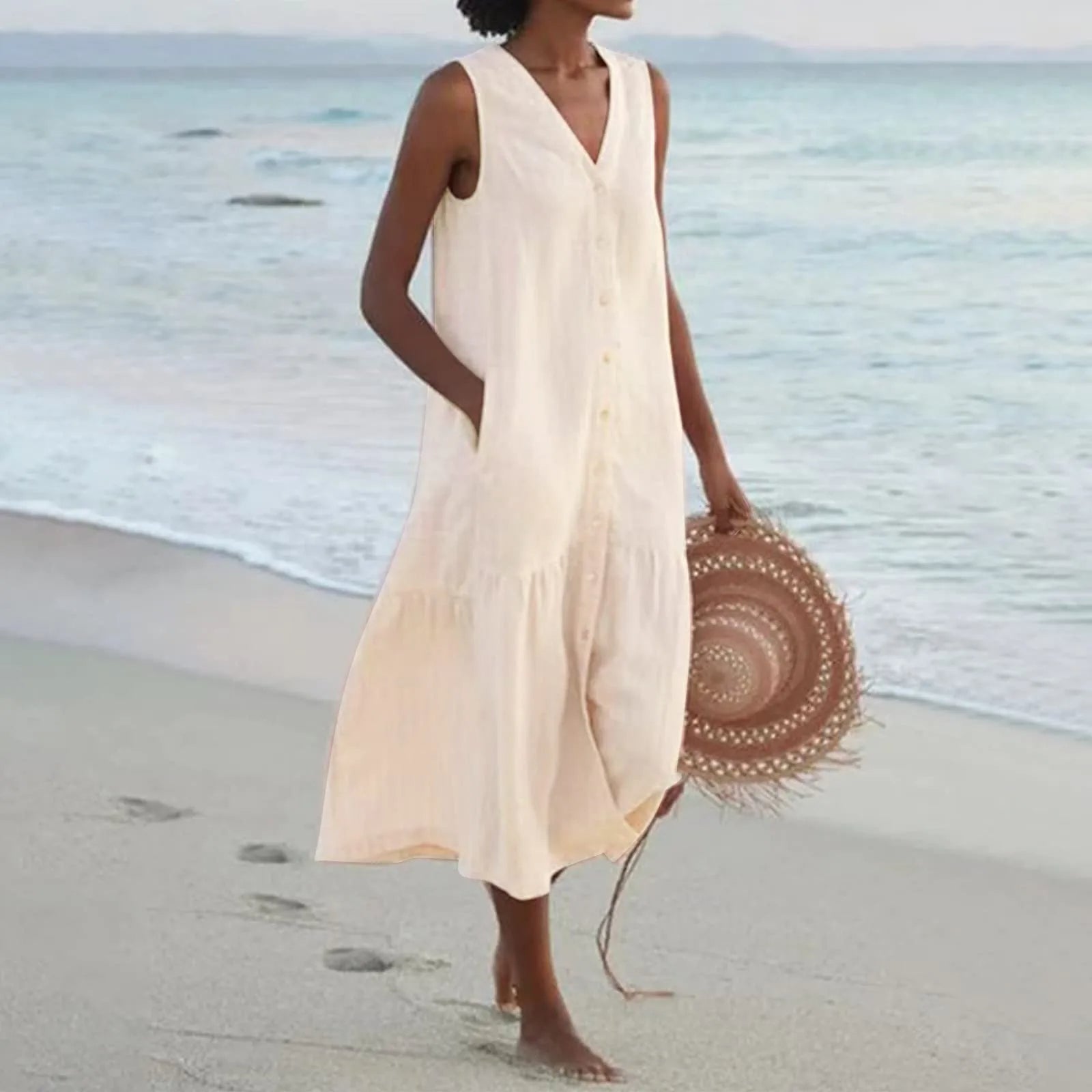 Karen | Vestito midi estivo da donna con scollo a V