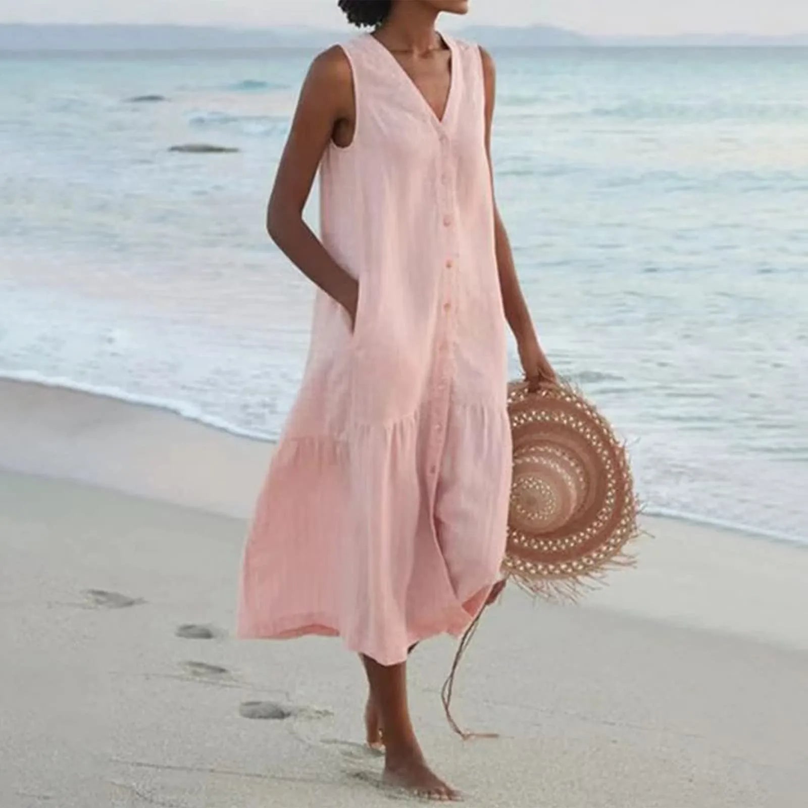 Karen | Vestito midi estivo da donna con scollo a V