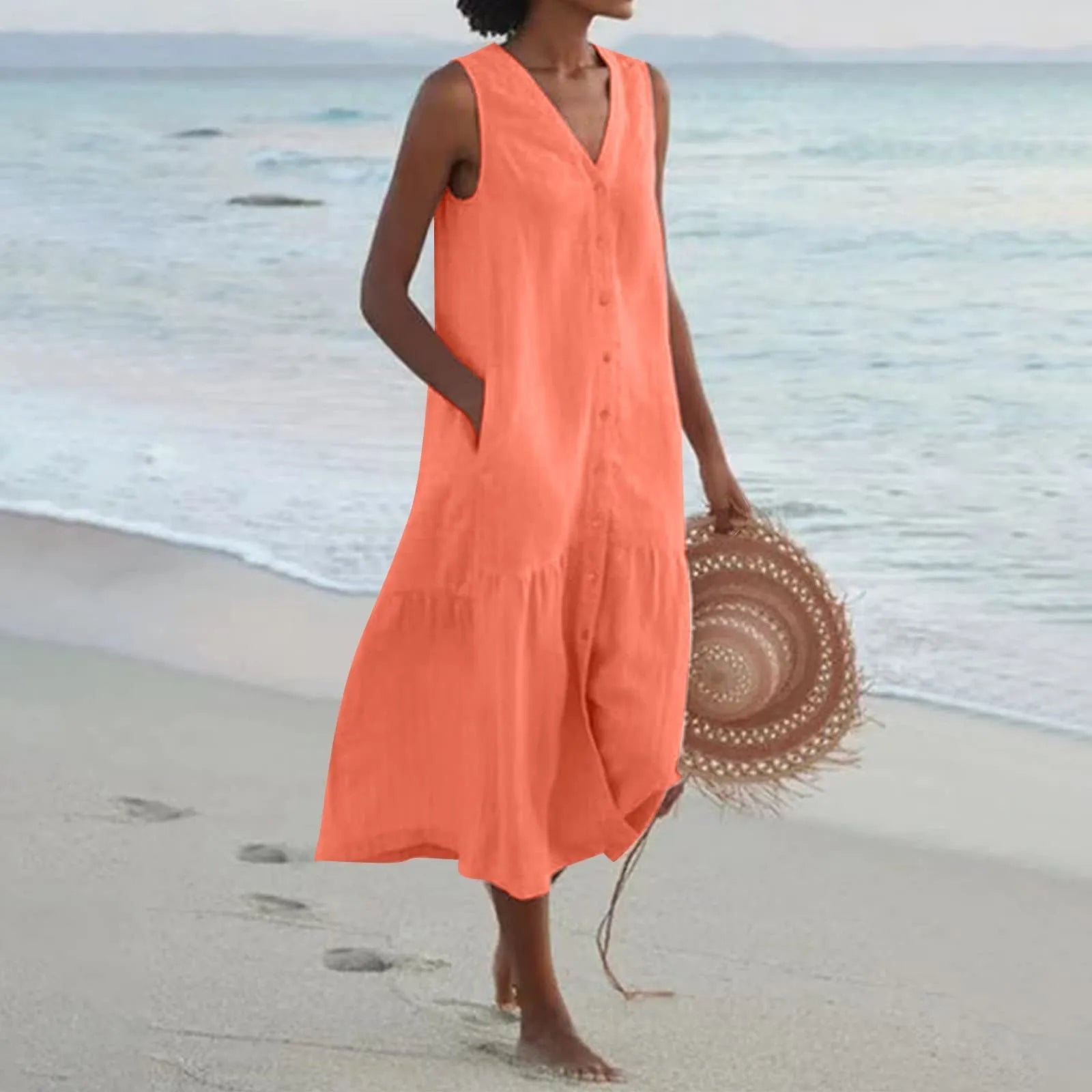 Karen | Vestito midi estivo da donna con scollo a V