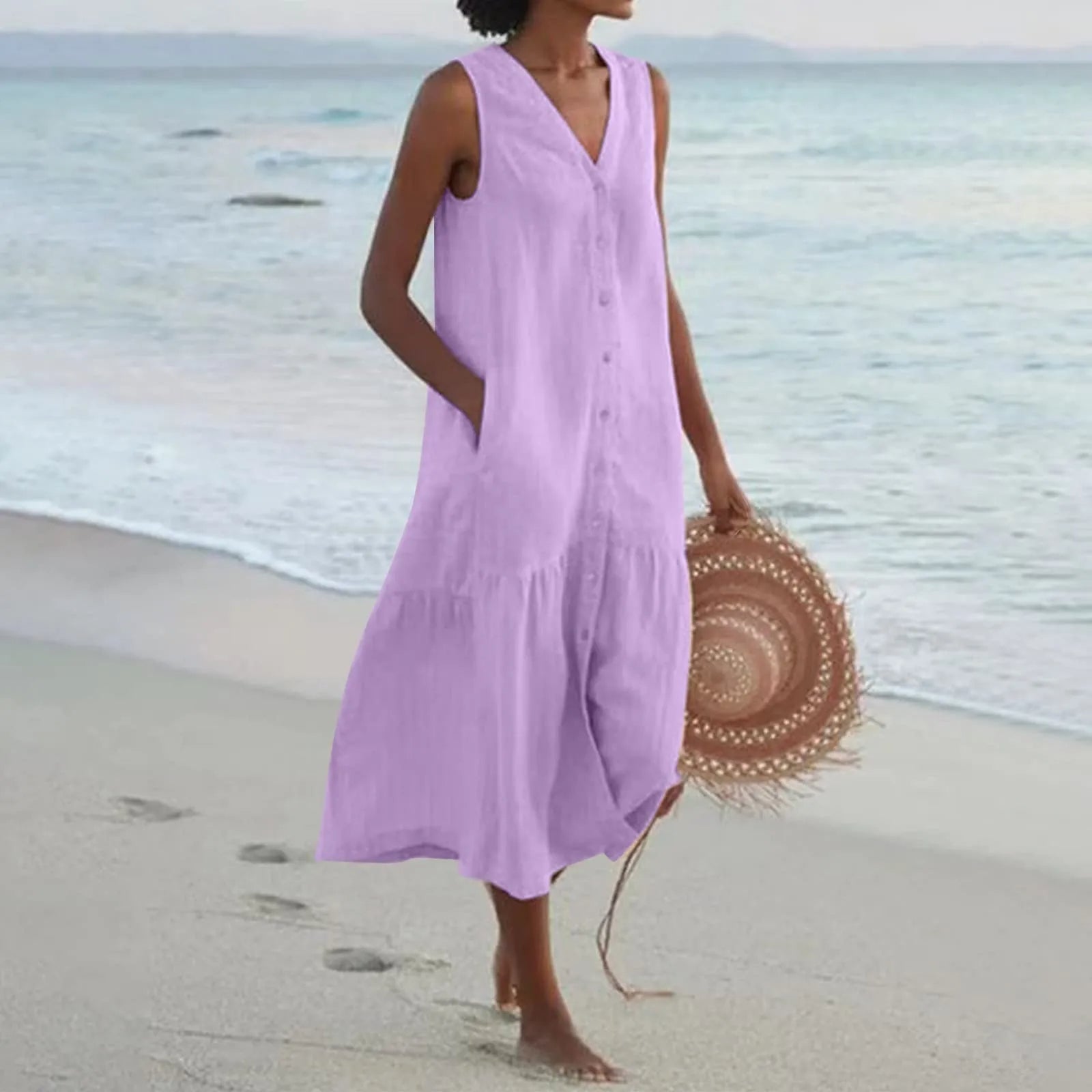 Karen | Vestito midi estivo da donna con scollo a V