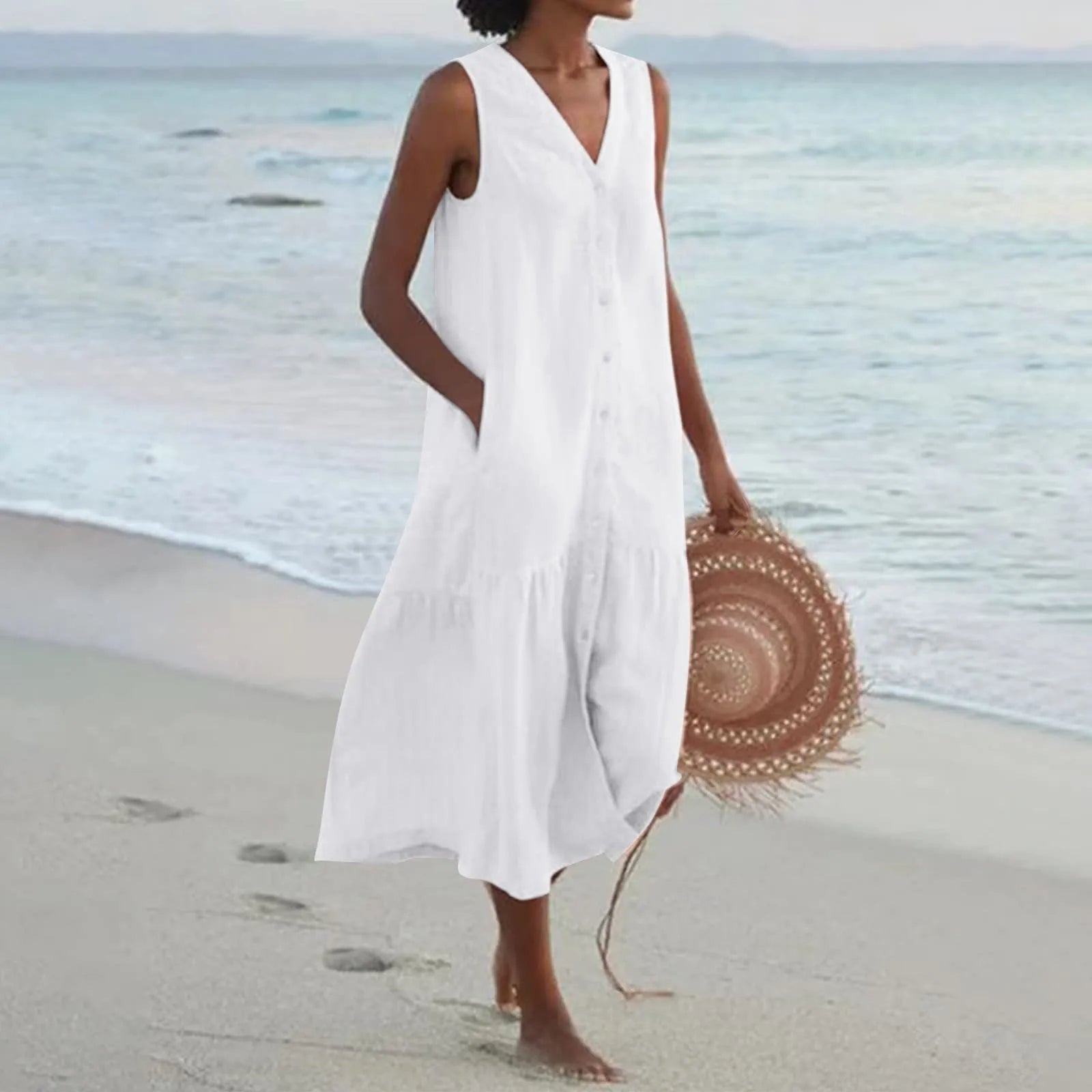 Karen | Vestito midi estivo da donna con scollo a V
