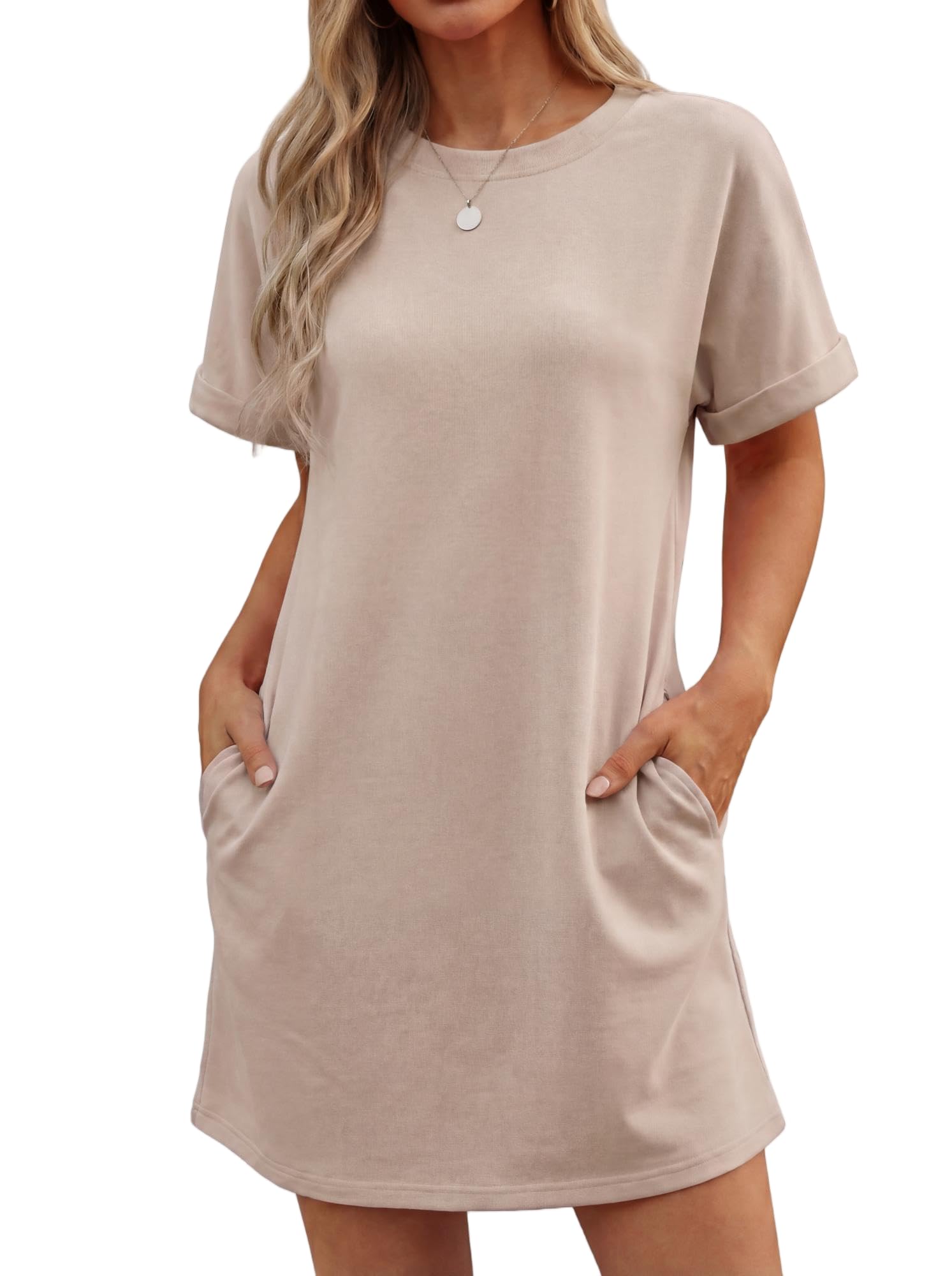 Vestito Lewina Donna – Girocollo Maniche Corte, Taglio A-Line Mini &amp; Tasche Tinta Unita Estate