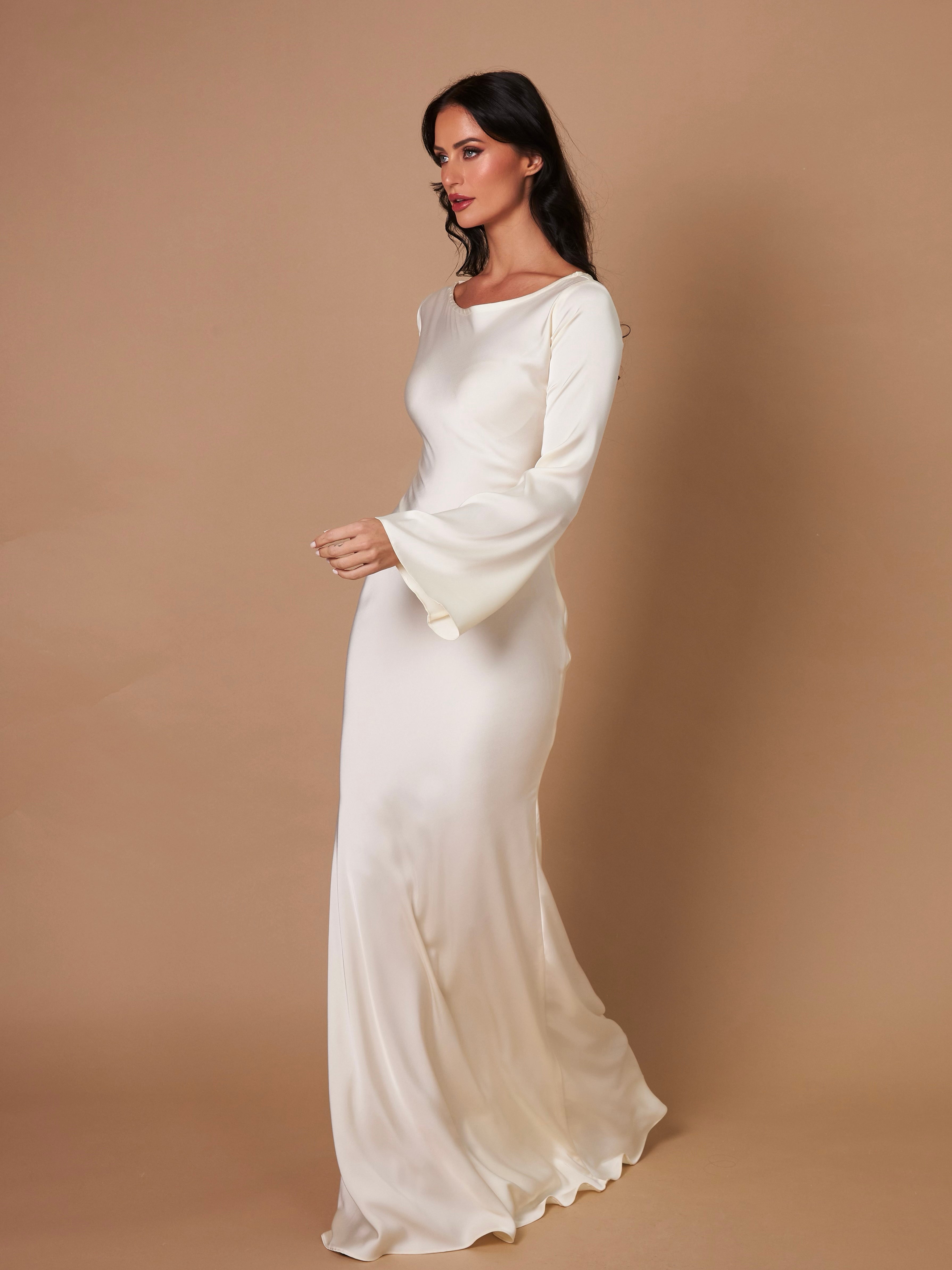 Abito lungo donna in tessuto leggero, maniche lunghe — vista 11