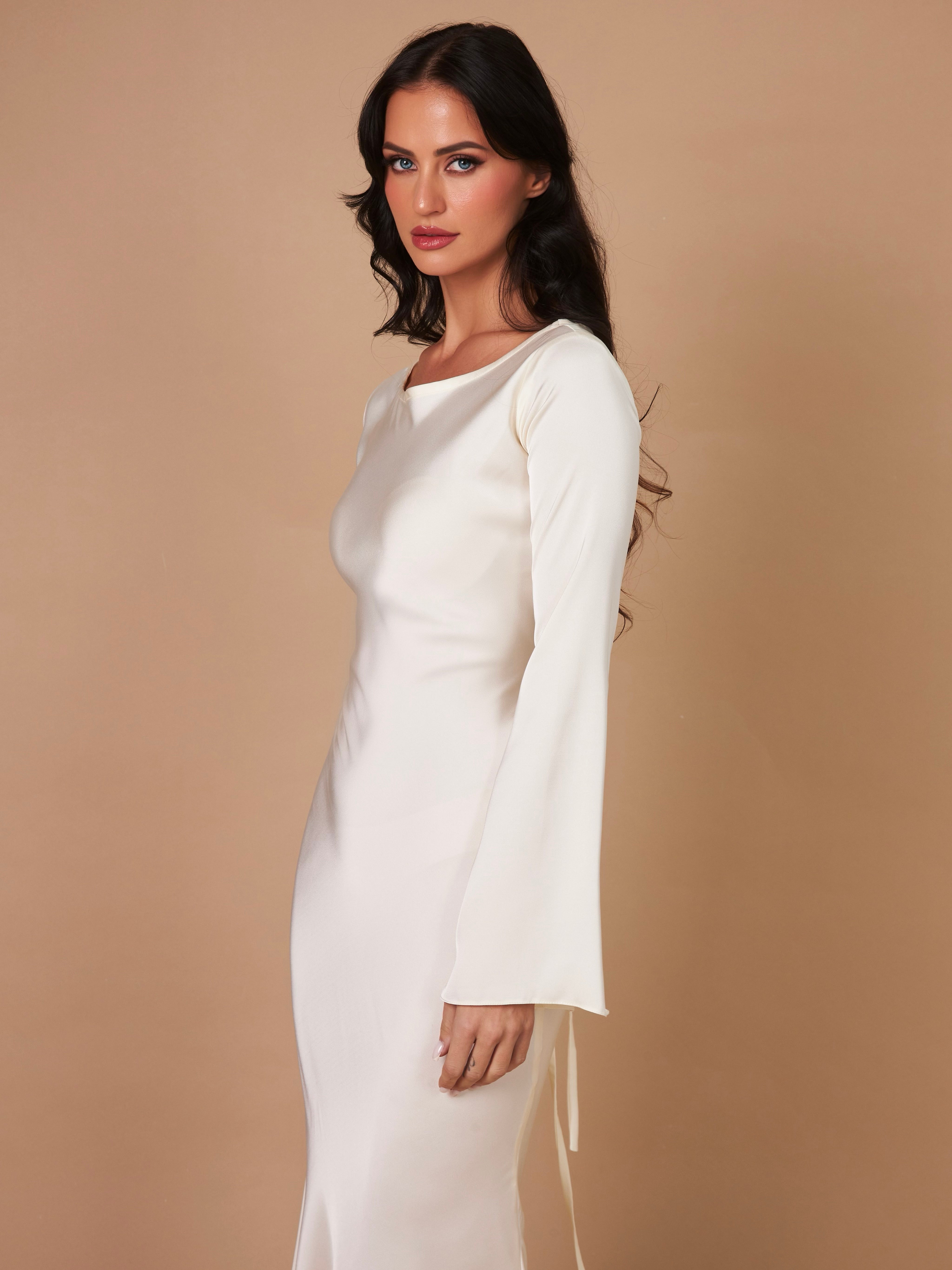 Abito lungo donna in tessuto leggero, maniche lunghe — vista 12