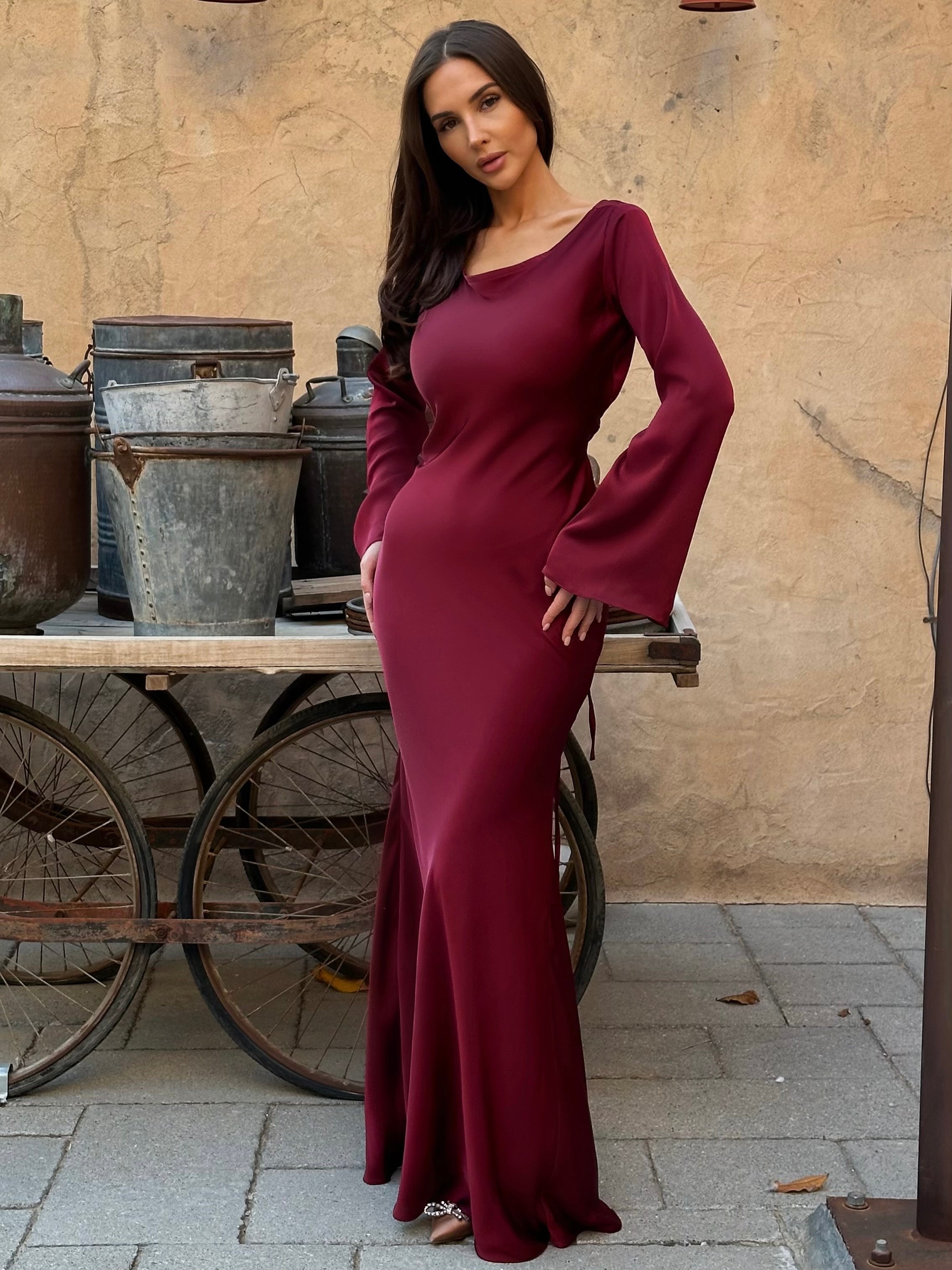 Abito lungo donna in tessuto leggero, maniche lunghe — vista 15
