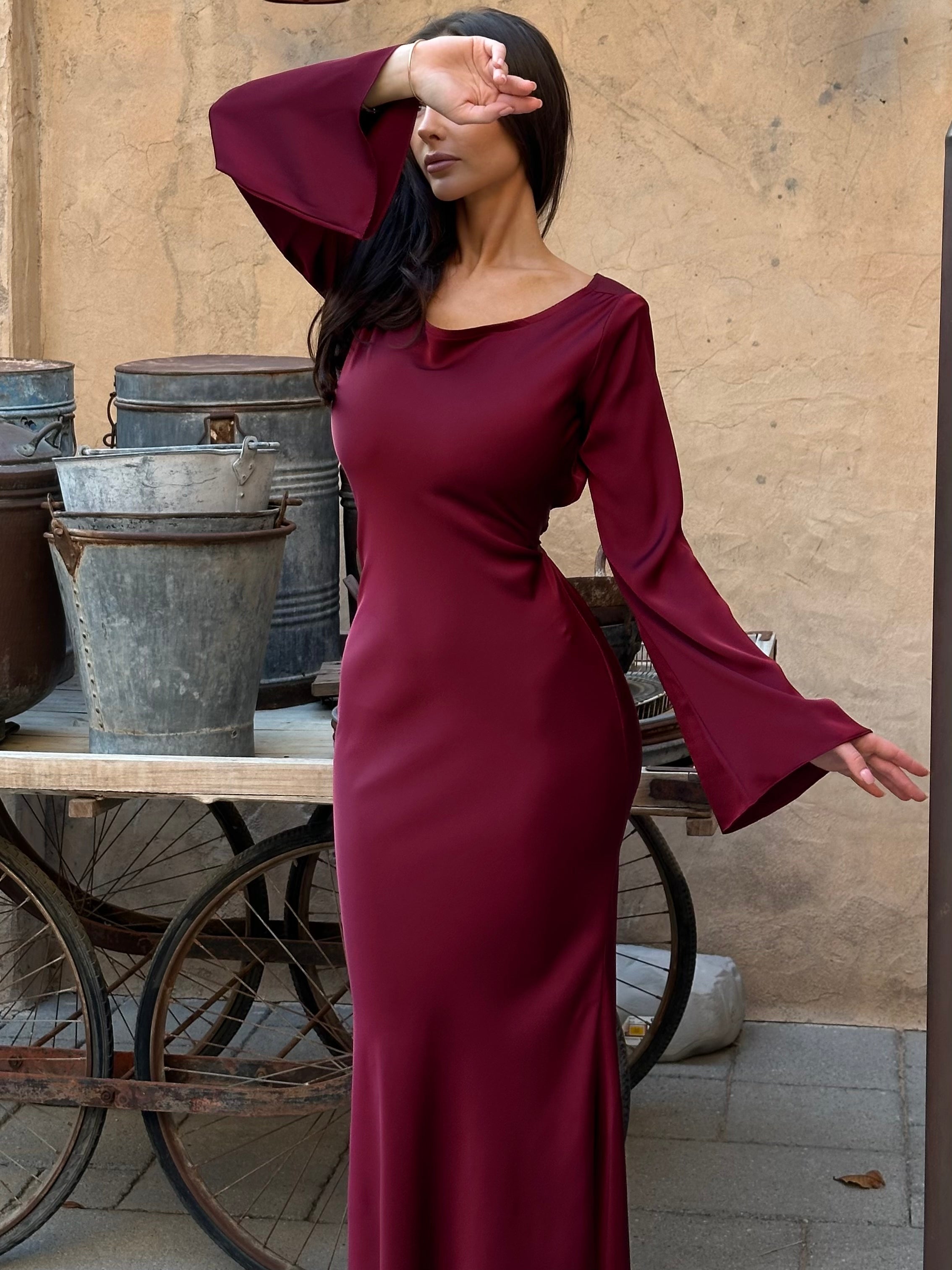 Abito lungo donna in tessuto leggero, maniche lunghe — vista 19