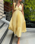 Lauren | Abito midi plissettato con cut-out in vita da donna per matrimoni