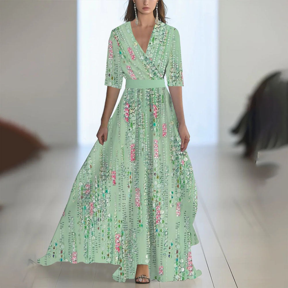 Abito lungo donna in tessuto leggero, scollo a V — vista 12