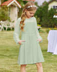 Vestito Aishi per Ragazza – Maniche Lunghe in Mesh, Taglio A-Line e Vita Alta con Tasche