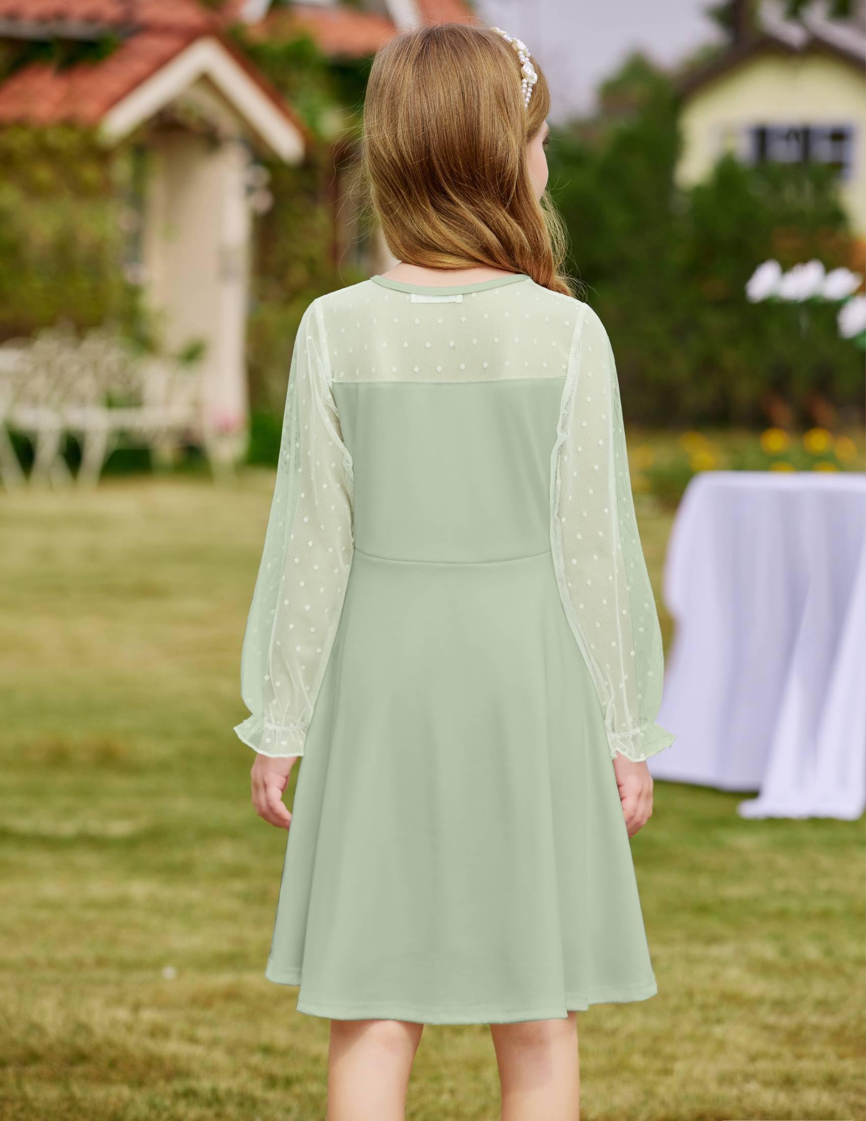 Vestito Aishi per Ragazza – Maniche Lunghe in Mesh, Taglio A-Line e Vita Alta con Tasche