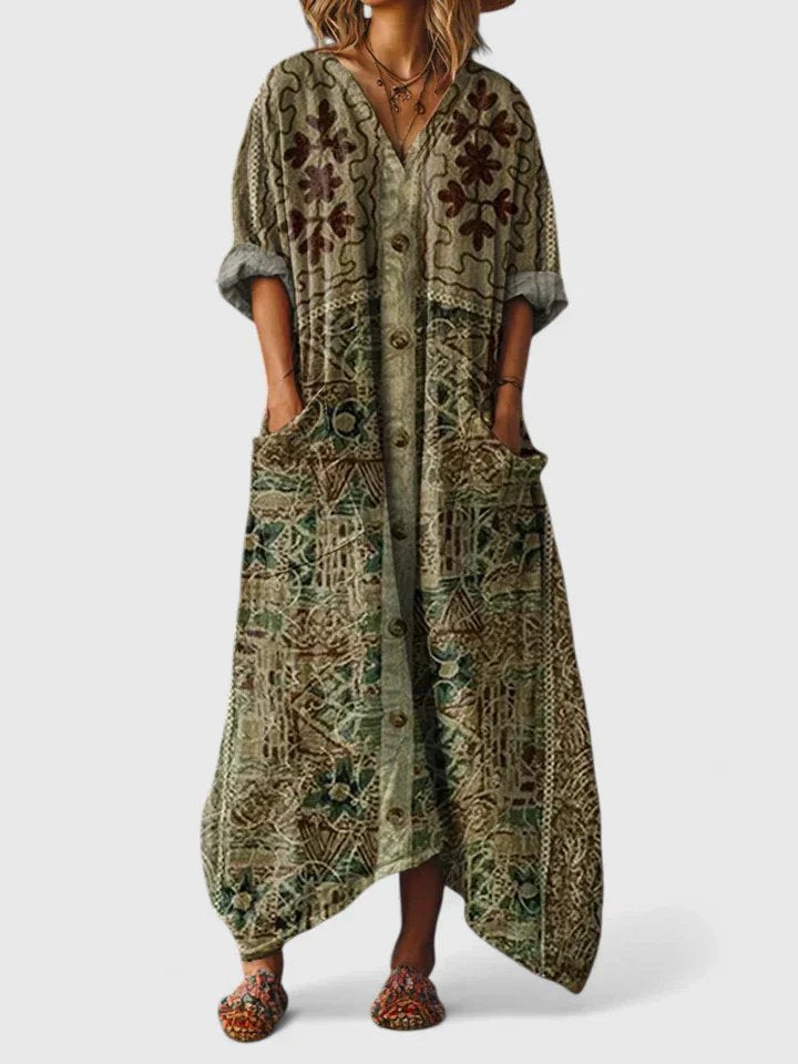 Lily | Abito lungo bohemien da donna in cotone con scollo a V e tasche