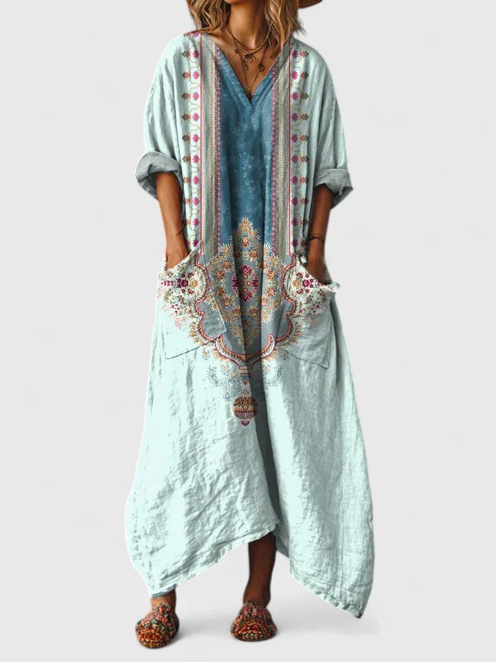 Lily | Abito lungo bohemien da donna in cotone con scollo a V e tasche