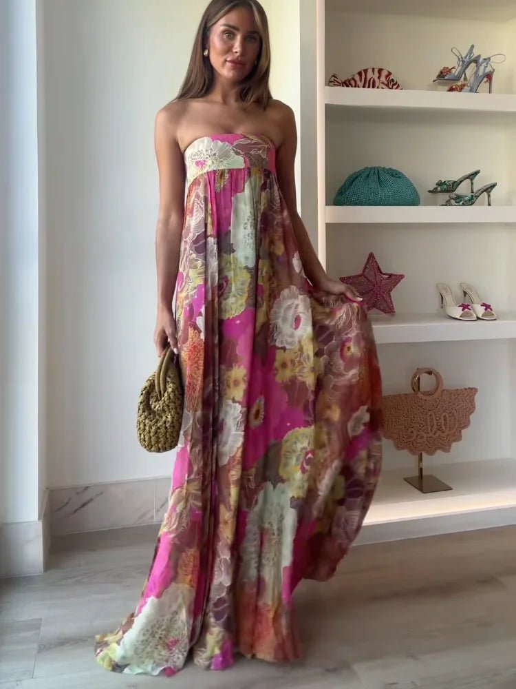 Lily | Abito lungo senza spalline con stampa floreale da donna per invitate a matrimoni