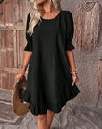 Lily | Vestito corto da donna in lino con volant e maniche a sbuffo