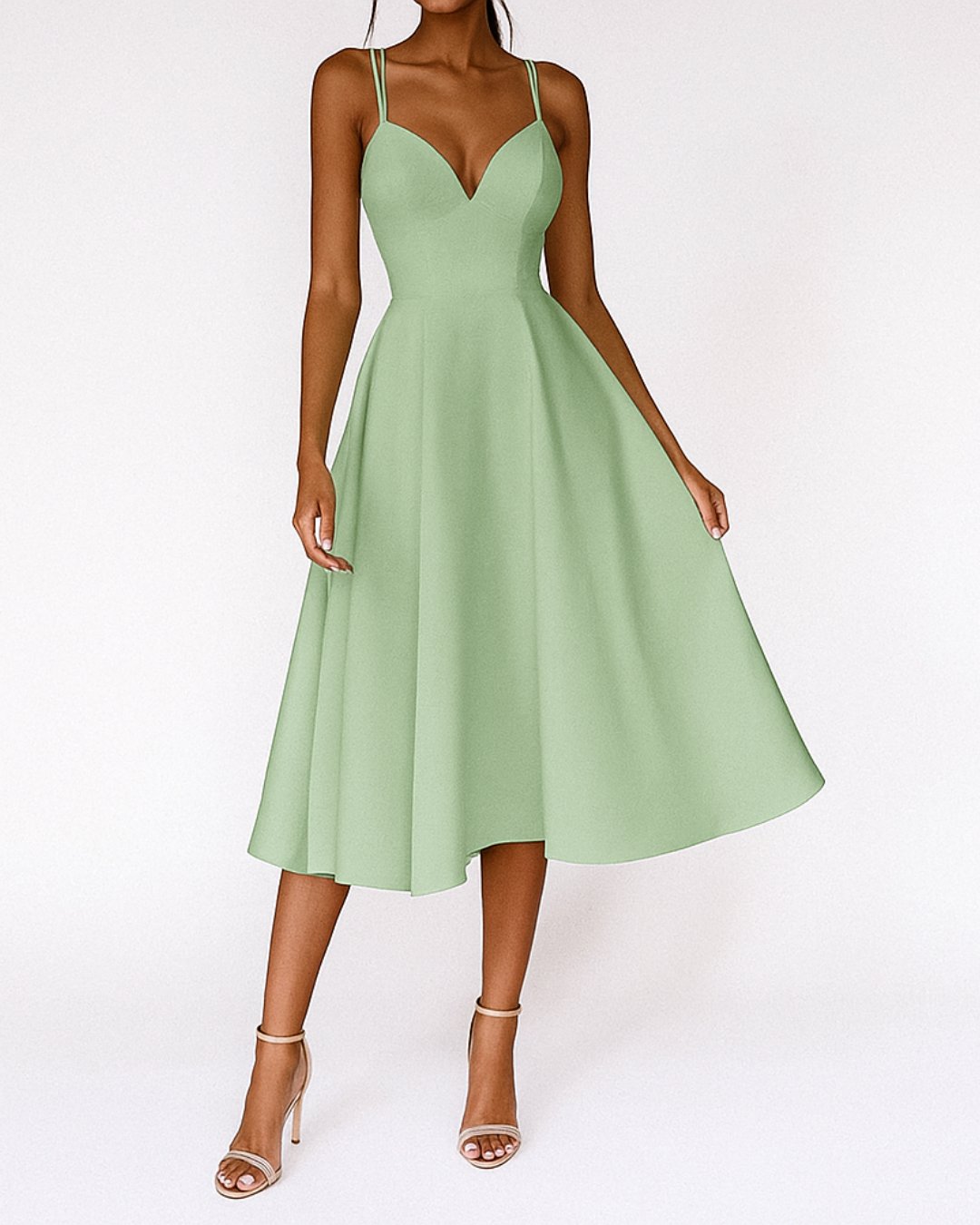 Lily | Abito da sposa midi con scollo a cuore e spalline sottili da donna