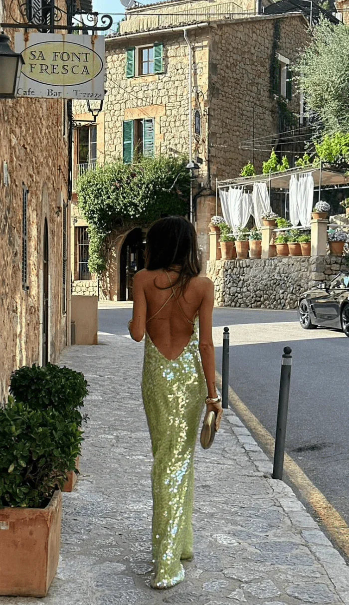 Abito lungo donna in tessuto leggero, aderente — vista 4