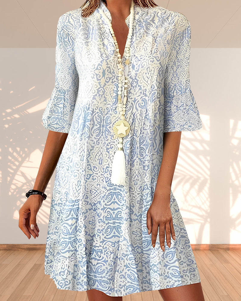 Maria | Vestito da donna boho con scollo a V e maniche svasate a fantasia