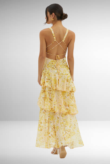 Maria | Abito lungo elegante da donna con motivo floreale e design a balze