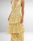 Maria | Abito lungo elegante da donna con motivo floreale e design a balze