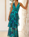 Maria | Abito lungo elegante da donna con motivo floreale e design a balze