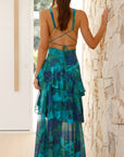 Maria | Abito lungo elegante da donna con motivo floreale e design a balze
