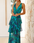 Maria | Abito lungo elegante da donna con motivo floreale e design a balze