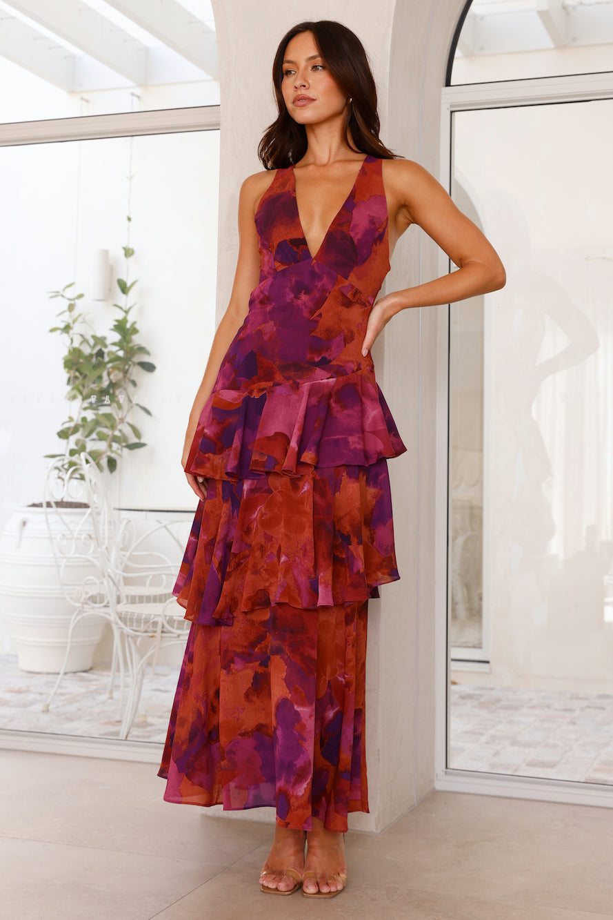 Maria | Abito lungo elegante da donna con motivo floreale e design a balze