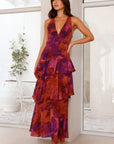 Maria | Abito lungo elegante da donna con motivo floreale e design a balze